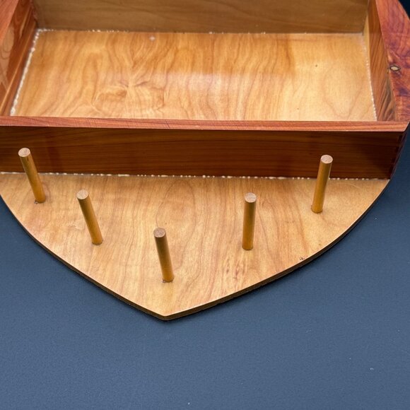 Vintage Heart Shaped Cedar Jewelry Box Mirror Necklace Ring Pegs Handmade Wooden - Picture 6 of 8